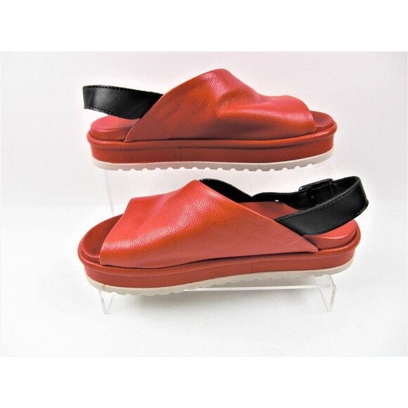 All Black Shoes - ALL BLACK Women's Red Cutout Opened Toe Leather Flatform Sandals Size 5.5-36